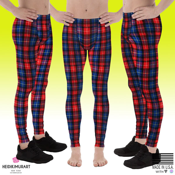 Red Plaid Meggings, Classic Red Plaid Print Men's Running Leggings Run Tights Meggings Pants, Compression Tights- Made in USA/EU (US Size: XS-3XL)