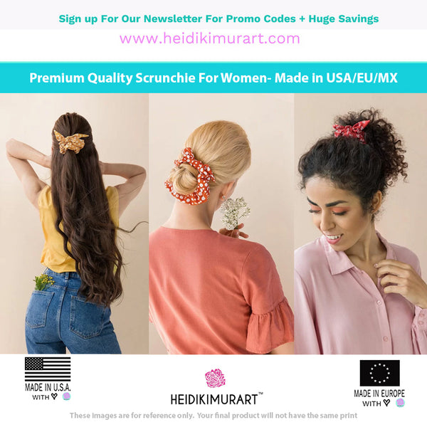 Pink Green Tropical Scrunchie, Hawaiian Style Tropical Leaves Print Hair Tie Accessories - Made in  USA/EU