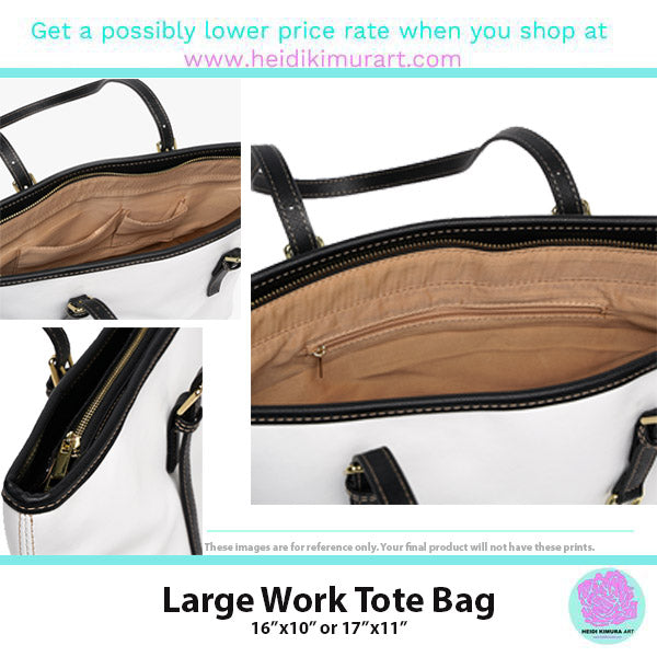 White Black Zebra Tote Bag, Animal Print PU Leather Shoulder Hand Work Bag 17"x11"/ 16"x10" For Ladies