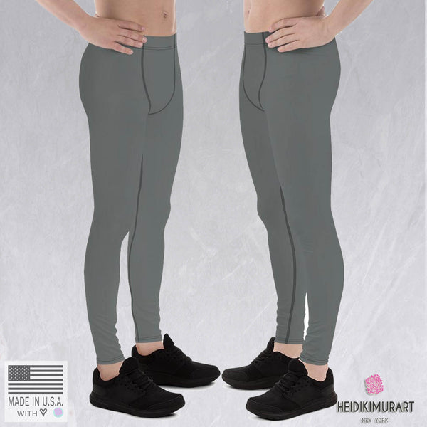 Solid Gray Color Classic Designer Men's Leggings Tights Yoga Pants - Made in USA /EU-Men's Leggings-Heidi Kimura Art LLC