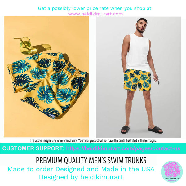 Yellow Plaid Print Men's Swimwear, Tartan Plaid Scottish Style Print Cute Quick Drying Comfortable Swim Trunks For Men - Made in USA/EU/MX