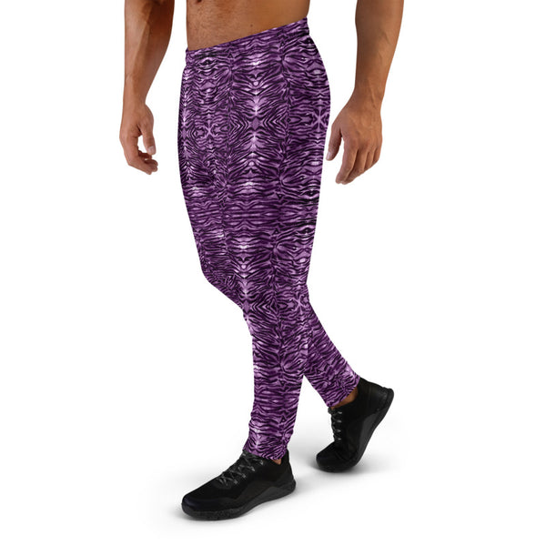 Pink Tiger Stripe Men's Joggers, Tiger Striped Animal Print Sweatpants For Men, Modern Slim-Fit Designer Ultra Soft & Comfortable Men's Joggers, Men's Jogger Pants-Made in EU/MX (US Size: XS-3XL)
