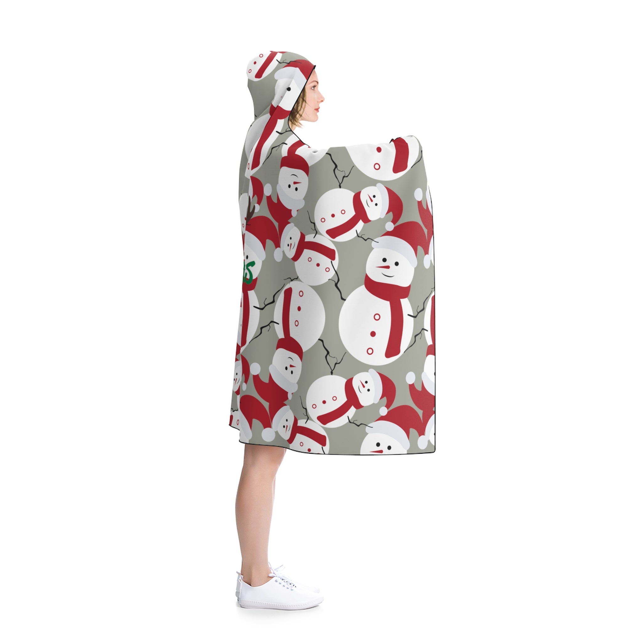 Gray Lightweight Christmas Red Snowman Designer Holiday Party Hooded Blanket-Hooded Blanket-80x56-Heidi Kimura Art LLC