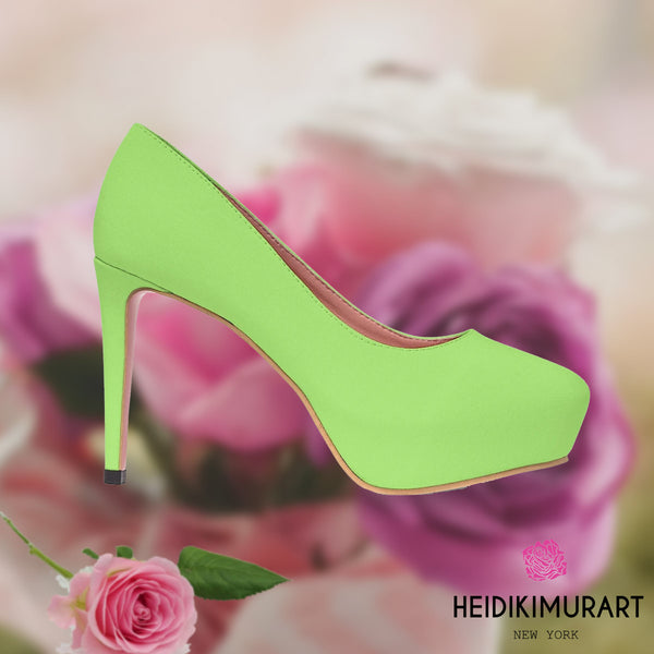 Light Green Platform Heels, Light Green Solid Color Print Luxury Premium Designer Women's Platform 4 inch Heels Stilettos Wedding Bridal Bridesmaids Style High Heels Pumps Shoes (US Size: 5-11)