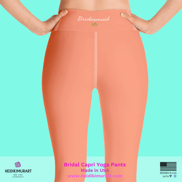 Peach Pink Bridesmaid Text Designer Women's Yoga Capri Leggings- Made in USA-Capri Yoga Pants-Heidi Kimura Art LLC