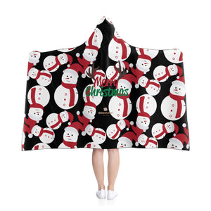 Black Snowman Christmas Hooded Blanket, Lightweight Christmas Holiday Soft Blanket-Hooded Blanket-80x56-Heidi Kimura Art LLC