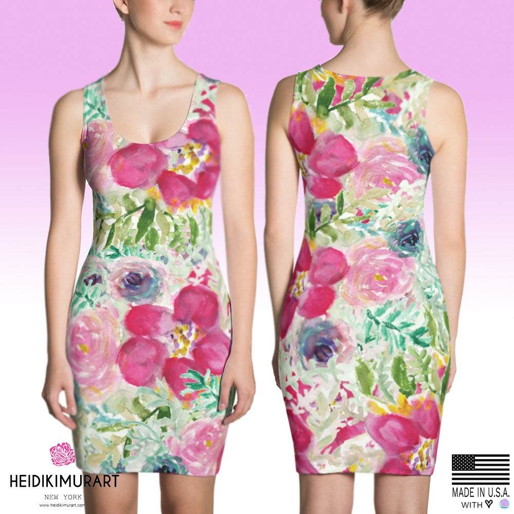 Pink Rose Floral Print Dress, Best Floral Print Designer Long ...