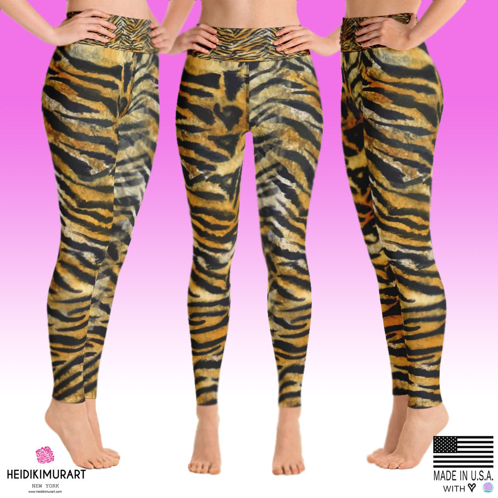 Tiger Striped Women's Yoga Pants, Bengal Animal Print Yoga