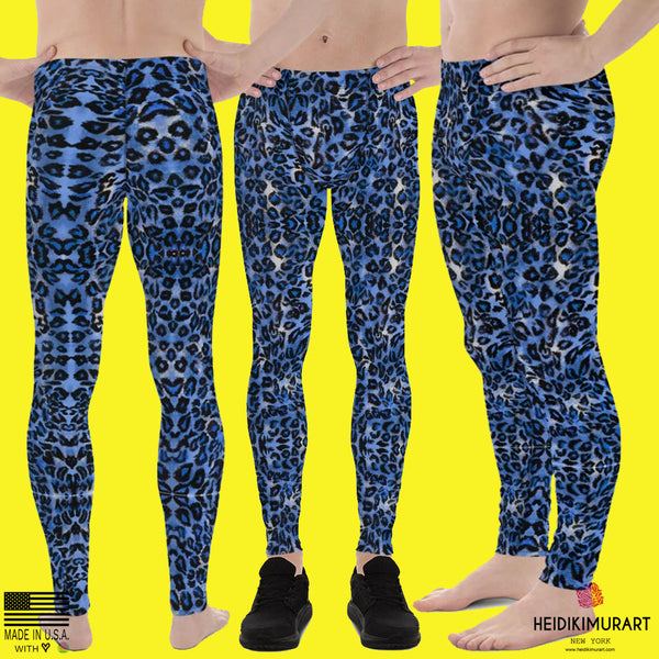 Dark Blue Leopard Meggings, Animal Print Premium Elastic Comfy Men's Leggings Fitted Tights Pants - Made in USA/EU/MX (US Size: XS-3XL) Spandex Meggings Men's Workout Gym Tights Leggings, Compression Tights, Kinky Fetish Men Pants, Mens Animal Print Leggings, Party Leopard Men's Leggings, Leopard Print 