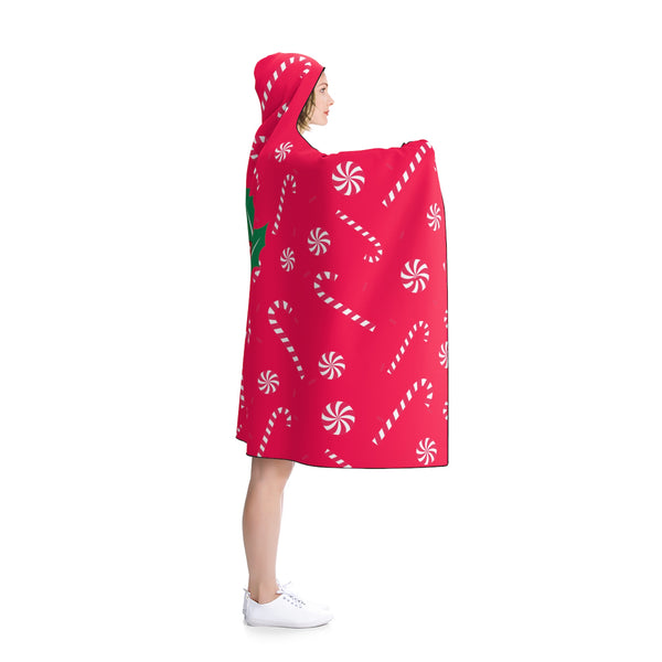 Comfy Lightweight Christmas Red Sugar Cane Designer Holiday Party Hooded Blanket-Hooded Blanket-Heidi Kimura Art LLC
