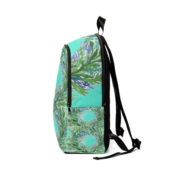 Bright Blue Purple Lavender Floral Print Designer Unisex Fabric Backpack-Backpack-One Size-Heidi Kimura Art LLC