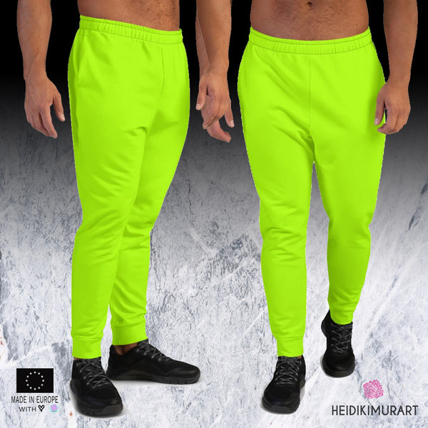 Neon Green Men's Joggers, Bright Solid Color Premium Quality Print Designer Ultra Soft & Comfortable Men's Joggers, Men's Jogger Pants, Casual Sweatpants-Made in EU/MX (US Size: XS-3XL)