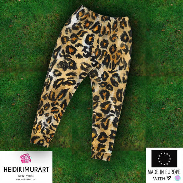 Brown Leopard Men's Joggers, Brown Leopard Animal Print Men's Designer Ultra Soft & Comfortable Casual Sweatpants, Men's Rave Party Fun Joggers, Men's Jogger Pants-Made in EU (US Size: XS-3XL)