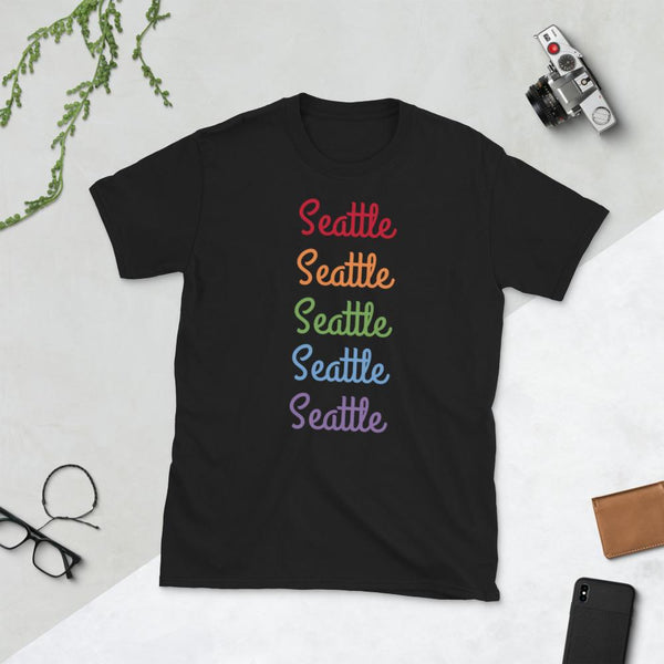 Seattle Gay Pride Rainbow Colors Graphic Short-Sleeve Unisex T-Shirt (US Size: S-XL)-T-Shirt-Heidi Kimura Art LLC