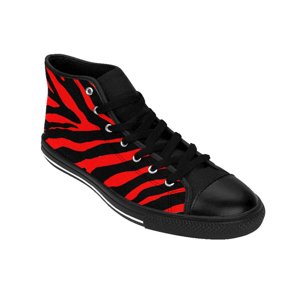Red Zebra Women's Sneakers, Striped Animal Print Designer High-top Fashion Tennis Shoes-Shoes-Printify-Heidi Kimura Art LLC