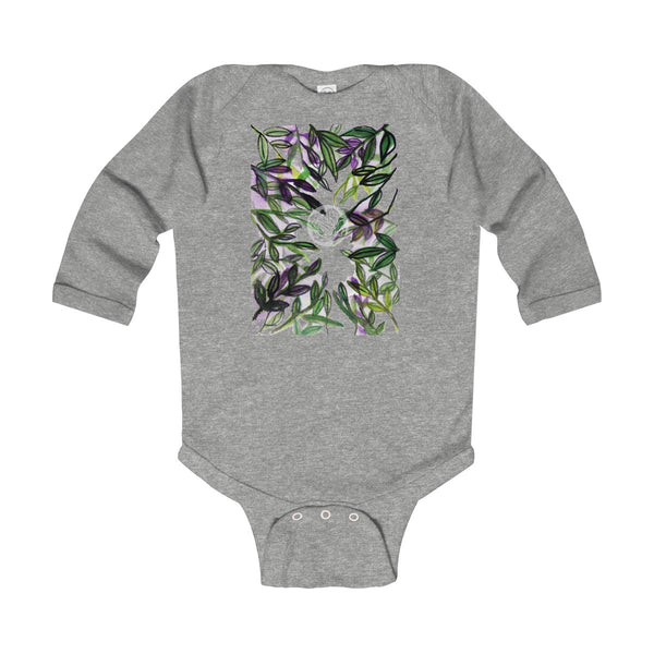 Green Tropical Leaves Baby Infant Long Sleeve Bodysuit - Made in UK (UK Size: 6M-24M)-Kids clothes-Heather-12M-Heidi Kimura Art LLC