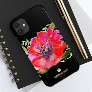 Black Red Hibiscus Phone Case, Flower Floral Print Case Mate Tough Phone Cases-Made in USA - Heidikimurart Limited 