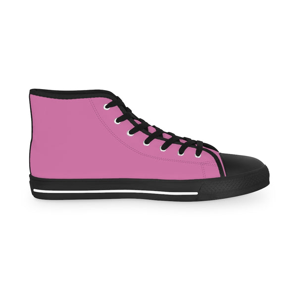 Pink Men's Fashion High Tops, Light Pink Modern Minimalist Solid Color Best Men's High Top Laced Up Black or White Style Breathable Fashion Canvas Sneakers Tennis Athletic Style Shoes For Men (US Size: 5-14) Pink Solid Color Men's Sneakers, Best High Tops, Modern Minimalist Best Men's High Top Sneakers