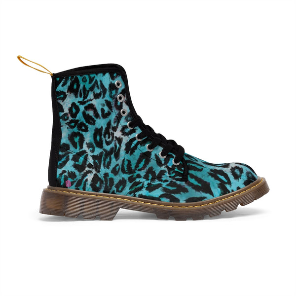 Blue Leopard Women's Canvas Boots, Best Leopard Animal Print Winter Boots For Ladies (US Size 6.5-11)