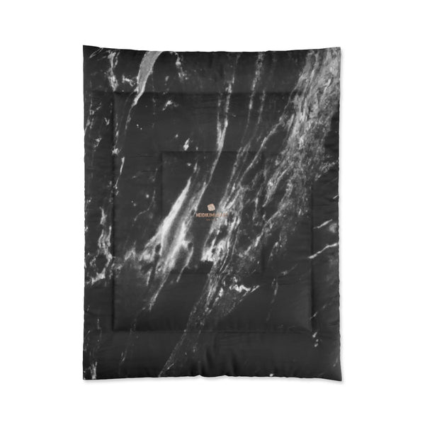 Cool Black White Marble Print Designer Comforter For King/Queen/Full/Twin-Made in USA-Comforter-68x88 (Twin Size)-Heidi Kimura Art LLC