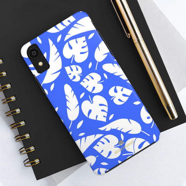 Blue White Modern Tropical Leaf Print Designer Case Mate Tough Phone Case-Made in USA - Heidikimurart Limited 