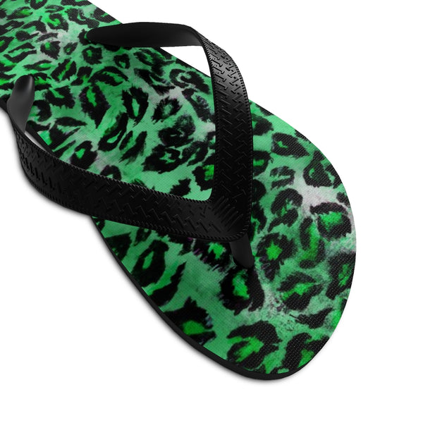 Green Leopard Animal Print Unisex Flip-Flops Pool Beach Sandals- Made in USA-Flip-Flops-Heidi Kimura Art LLC