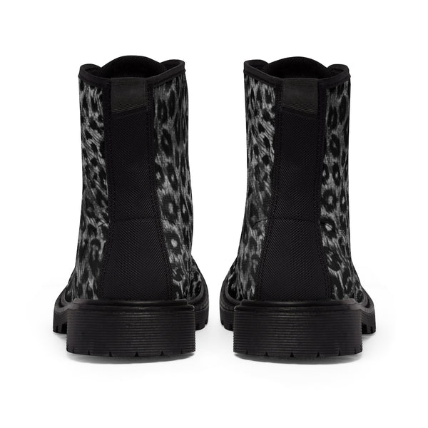 Grey Leopard Women's Canvas Boots, Animal Print Winter Boots For Ladies-Shoes-Printify-Heidi Kimura Art LLC Grey Leopard Women's Canvas Boots, Animal Print Ladies Fashion Lace-Up Hiking Boots, Best Ladies' Combat Boots, Designer Women's Winter Lace-up Toe Cap Hiking Boots Shoes For Women (US Size 6.5-11)