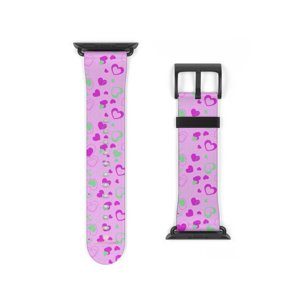 Cute Girlie Pink Hearts Shaped 38mm/42mm Watch Band For Apple Watch- Made in USA-Watch Band-38 mm-Black Matte-Heidi Kimura Art LLC