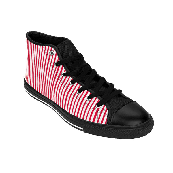 Red Striped High-top Sneakers, Vertically Red Stripes Men's Designer Tennis Running Shoes-Shoes-Printify-Heidi Kimura Art LLC Red Striped Men's High-top Sneakers, Red White Modern Stripes Men's High Tops, High Top Striped Sneakers, Striped Casual Men's High Top For Sale, Fashionable Designer Men's Fashion High Top Sneakers, Tennis Running Shoes (US Size: 6-14)
