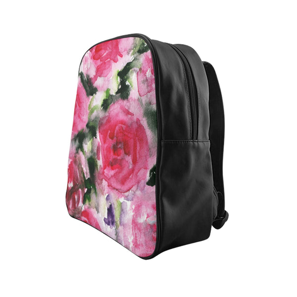 Round Red Pink Abstract Watercolor Rose Floral Print Designer School Backpack Bag-Backpack-Heidi Kimura Art LLC