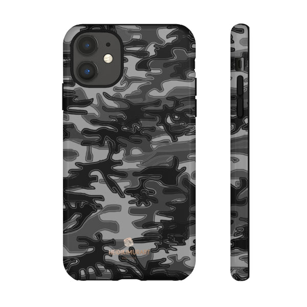 Grey Camouflage Phone Case, Army Military Print Tough Designer Phone Case -Made in USA-Phone Case-Printify-iPhone 11-Glossy-Heidi Kimura Art LLC