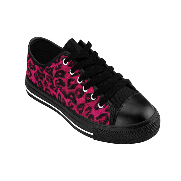 Hot Pink Leopard Women's Sneakers, Pink Animal Print Fashion Tennis Canvas Shoes For Ladies