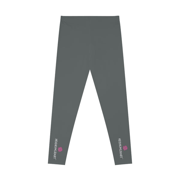 Dark Grey Solid Color Tights, Grey Solid Color Designer Comfy Women's Stretchy Leggings- Made in USA