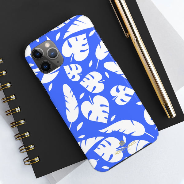 Blue White Modern Tropical Leaf Print Designer Case Mate Tough Phone Case-Made in USA - Heidikimurart Limited 