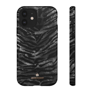 Black Tiger Stripe Tough Cases, Animal Print Best Designer Phone Case-Made in USA-Phone Case-Printify-iPhone 12-Glossy-Heidi Kimura Art LLC