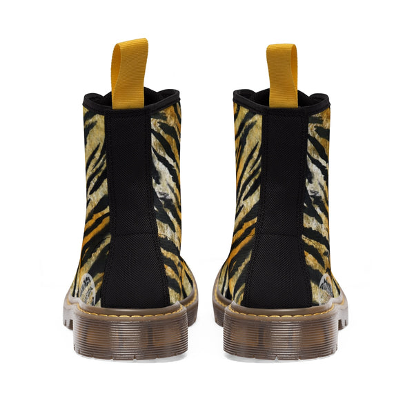 Fierce Wild Tiger Stripe Animal Print Men's Lace-Up Winter Boots Cap Toe Shoes-Men's Winter Boots-Heidi Kimura Art LLC