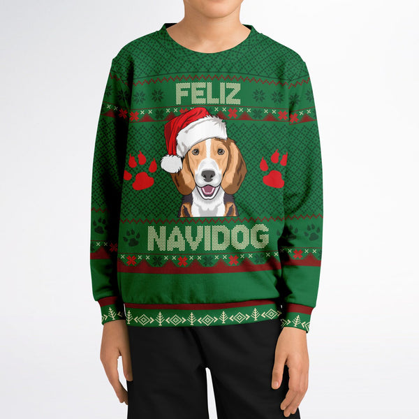 Feliz Navidog Beagle Christmas Sweatshirt, For Kids