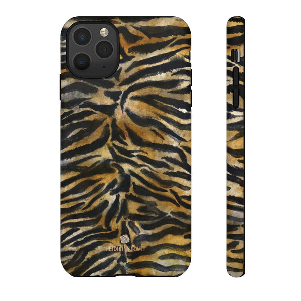 Brown Tiger Striped Tough Cases, Animal Print Best Designer Phone Case-Made in USA-Phone Case-Printify-iPhone 11 Pro Max-Matte-Heidi Kimura Art LLC