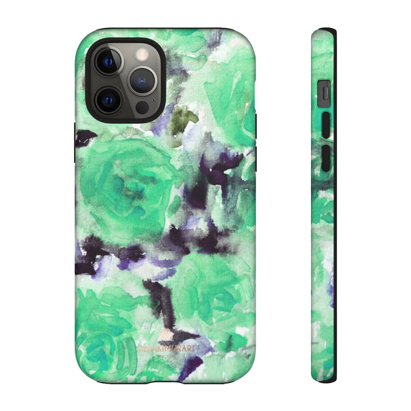 Turquoise Floral Print Tough Cases, Designer Phone Case-Made in USA-Phone Case-Printify-iPhone 12 Pro-Matte-Heidi Kimura Art LLC