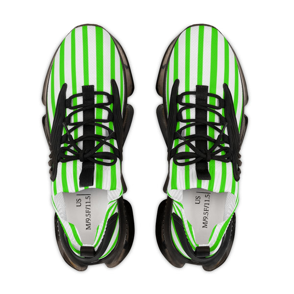 Green Striped Print Men's Shoes, Best Comfy Men's Mesh Sports Sneakers Shoes (US Size: 5-12)