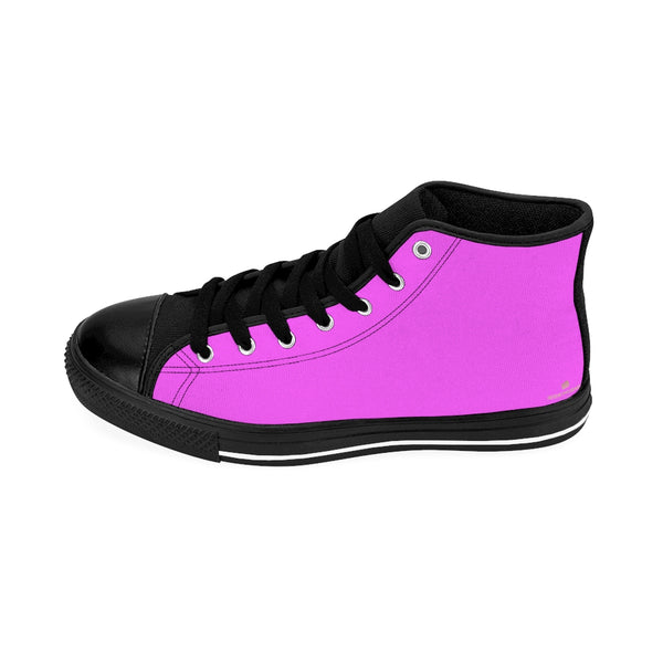 Hot Pink Solid Color Print Premium Men's High-top Premium Fashion Sneakers-Men's High Top Sneakers-Heidi Kimura Art LLC