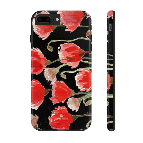 Black Red Tulip Phone Case, Floral Print Flower Case Mate Tough Phone Cases-Made in USA - Heidikimurart Limited 