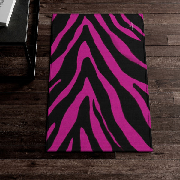 Zebra Animal Print Dornier Rug, Hot Pink and Black Zebra Stripes Animal Print Woven Indoor Carpet For Home or Office, Modern Basics Essential Premium Best Designer Durable Woven Skid-Resistant Premium Polyester Indoor Carpet Area Rug - Printed in USA (Size: 20"x32"(1'-8"x2'-8"), 35"×63"(2'-11"x5'-3"), 63"×84"(5'-3"x7'-0"))