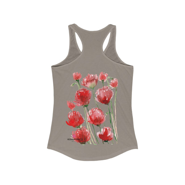 Red Poppy Floral Tank, Women's Ideal Racerback Tank- Made in USA - Heidikimurart Limited 