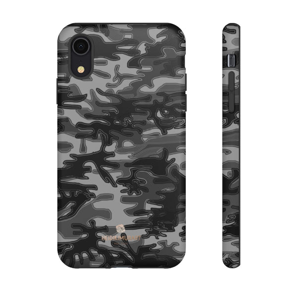 Grey Camouflage Phone Case, Army Military Print Tough Designer Phone Case -Made in USA-Phone Case-Printify-iPhone XR-Matte-Heidi Kimura Art LLC
