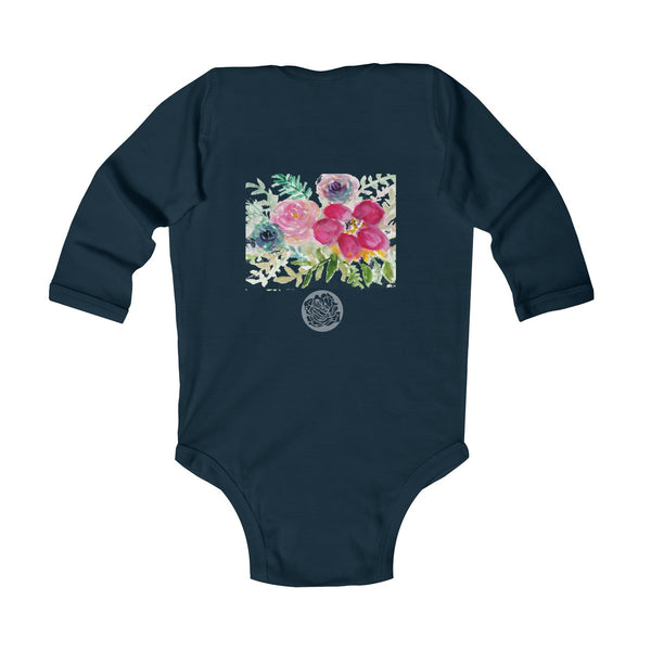 Red Hibiscus Floral Infant Baby's Long Sleeve Bodysuit - Made in UK (UK Size: 6M-24M)-Kids clothes-Heidi Kimura Art LLC
