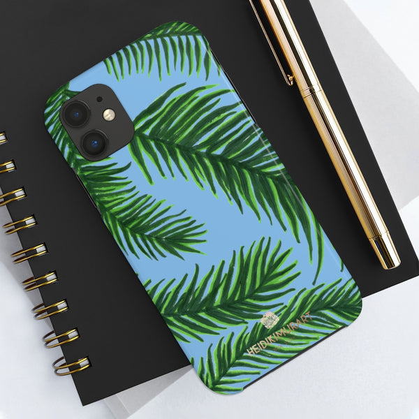 Pastel Blue Tropical Print Phone Case, Palm Leaf Case Mate Tough Phone Cases-Made in USA - Heidikimurart Limited 
