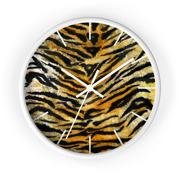 Stylish Tiger Stripe Faux Fur Pattern Animal Print 10" Diameter Wall Clock - Made in USA-Wall Clock-White-White-Heidi Kimura Art LLC