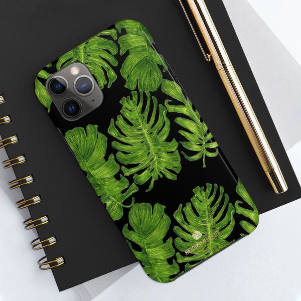 Black Tropical Leaf iPhone Case, Case Mate Tough Samsung Galaxy Phone Cases-Phone Case-Printify-Heidi Kimura Art LLC Black Tropical Leaf iPhone Case, Green Hawaiian Print Sexy Modern Designer Case Mate Tough Phone Case For iPhones and Samsung Galaxy Devices-Printed in USA