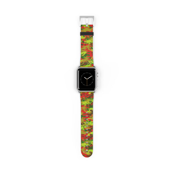 Red Green Red Camo Print 38mm/42mm Watch Band For Apple Watches- Made in USA-Watch Band-38 mm-Silver Matte-Heidi Kimura Art LLC